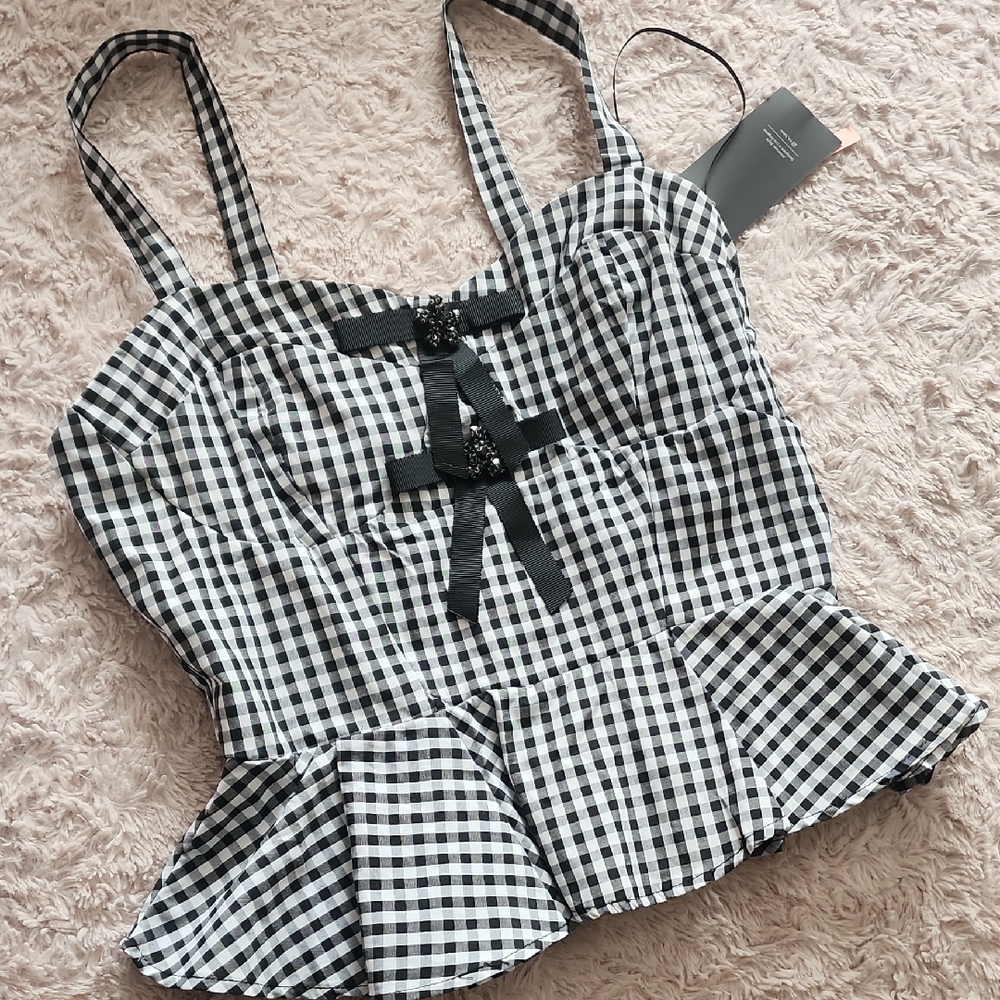 Iris Black and White Gingham Peplum Blouse